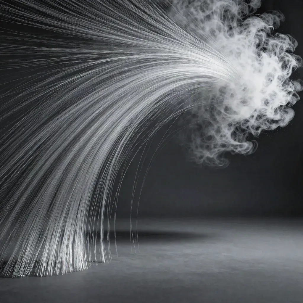 Silver filaments bloom in graphite haze with open space for headline